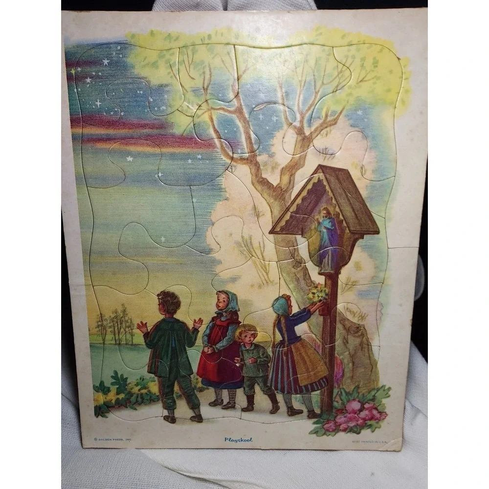 Lot of 3 Playskool Jesus & Children, Horse Theme, Farm Barn Tray Puzzle Vintage
